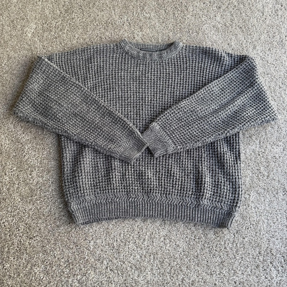 Vintage David Taylor Sweater Mens XL Gray Waffle Knit Crewneck Acrylic Hong Kong